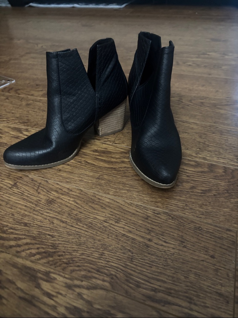 Not Rated Black Textured Chelsea Ankle Booties with Stacked Wood Heel